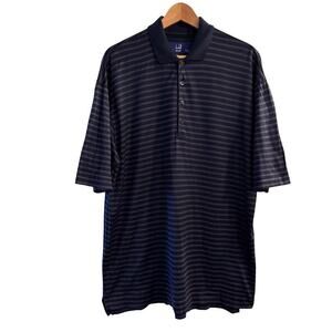 Dunhill Golf 100% Mercerised Cotton  Striped Polo Shirt Blue Large Italy Made